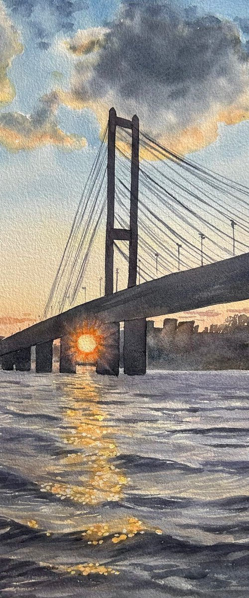 Sunset at the Pivdennyi Bridge, Kyiv by Oksana Shvachka