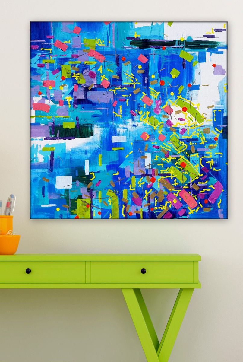 Expressive Abstract Acrylic Painting By Heather W. Ernst, 36 X 36, Free Ship Us | Wag More, Original Artwork