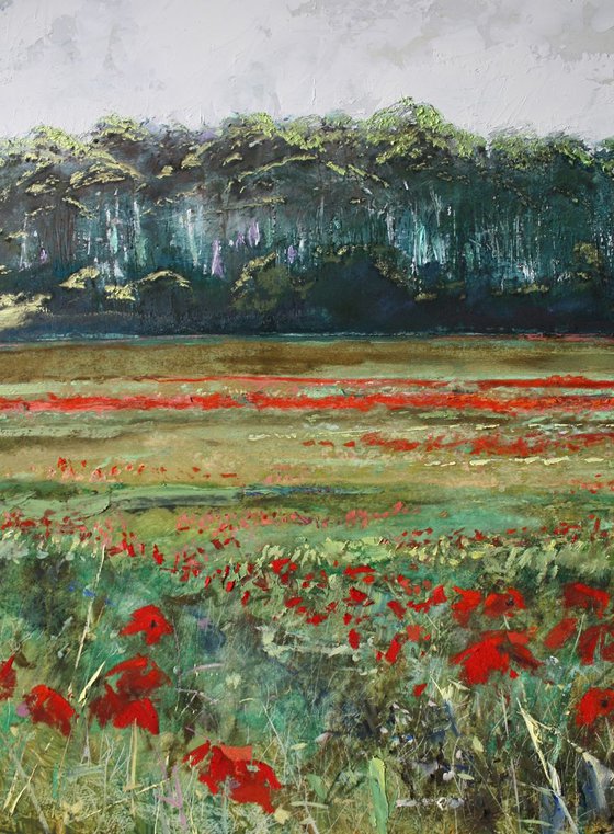 'For Our Tomorrows' Poppy Field Landscape Oil Painting.