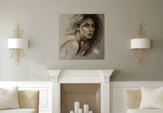 "Oxana ", 100x100x2cm original acrylic,painting on jute canvas 480g/m² , ready to hang