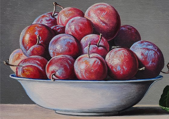 Still life - red plums (40x30cm, oil painting, ready to hang)