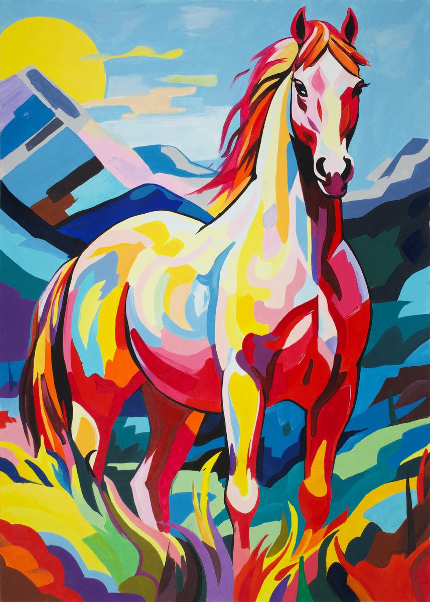 Impressionistic Animal Acrylic Painting By Kosta Morr, 12 X 17", Young Horse, Original Artwork