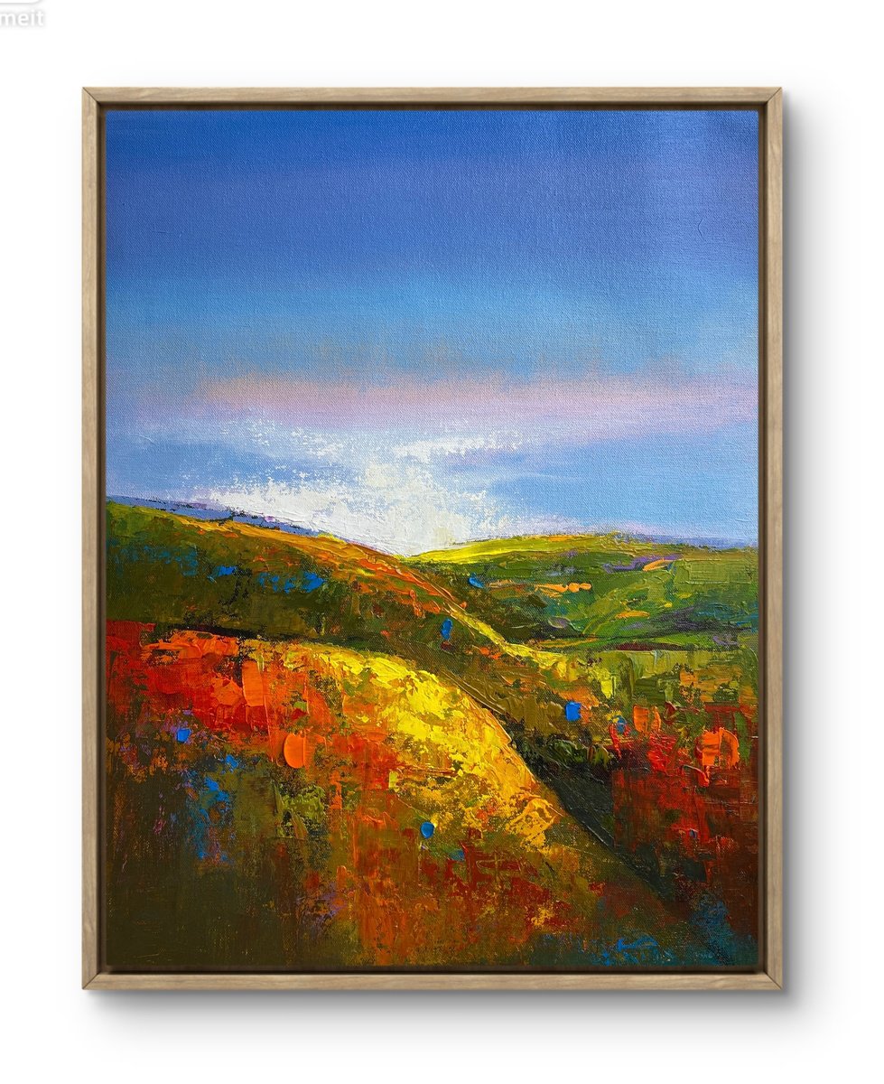 Organic Landscape Acrylic Painting By Athaang Art, 18 X 22, Sunrise, Original Artwork