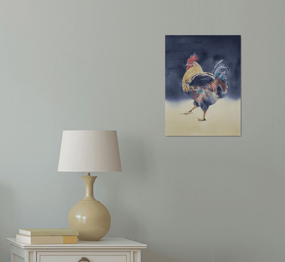 Rooster at yellow field