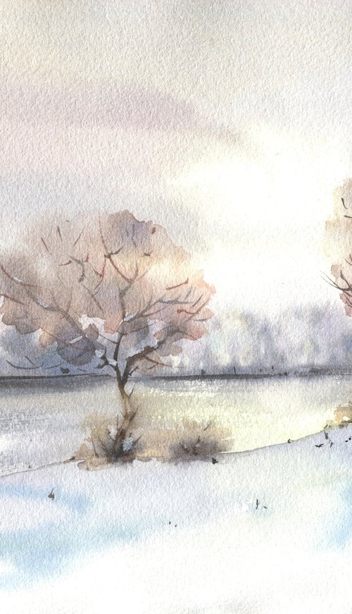 Ukrainian watercolour. Winter sun by Nina Zakharova