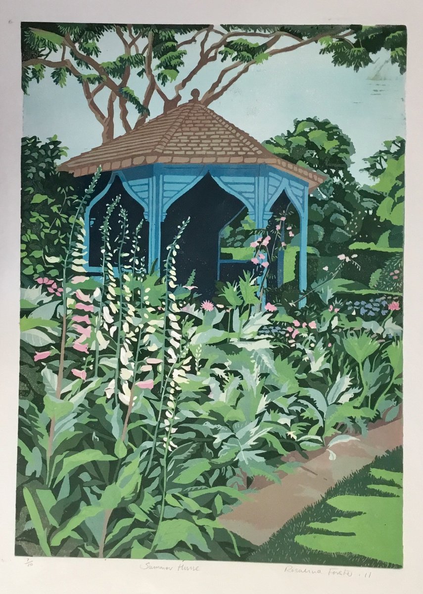 Botanical Linocut By Rosalind Forster, 21 X 26", The Summer House, Original Artwork