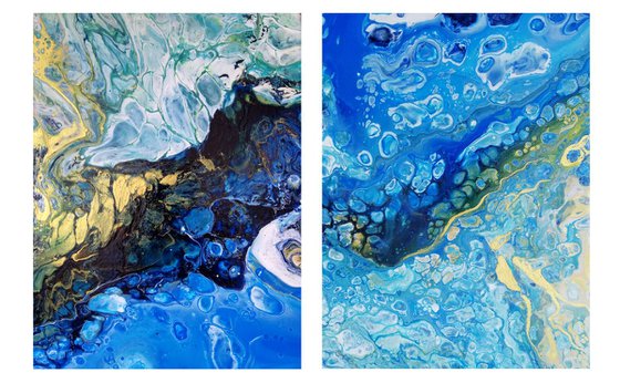 Wild Water , Set of 2 paintings, Ready to hang.