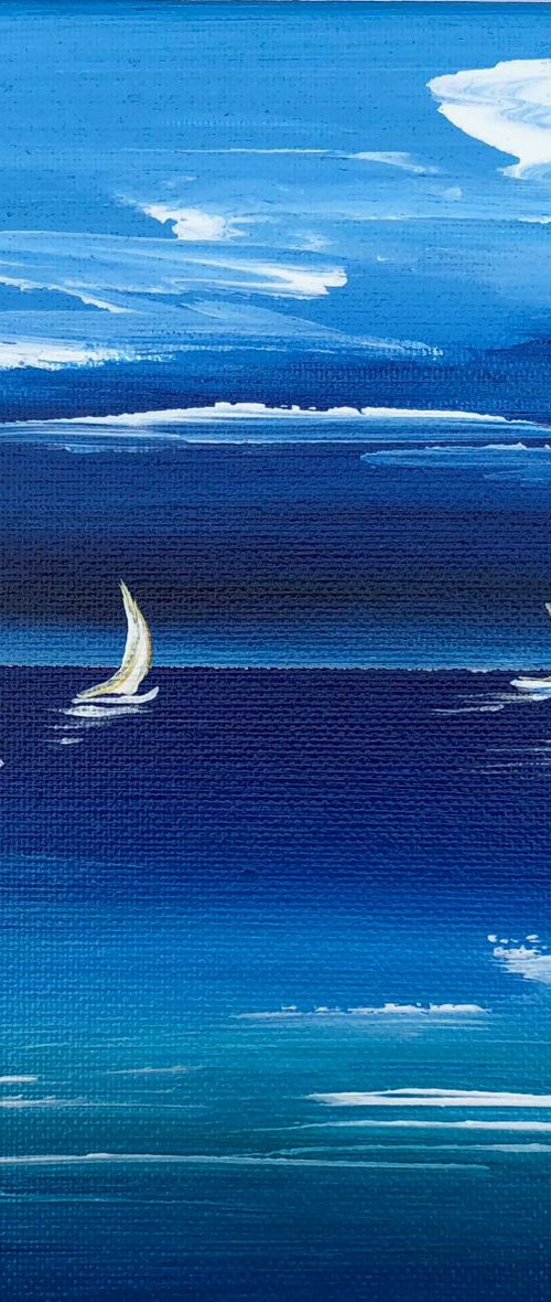Study in blue in a white frame by Marja Brown