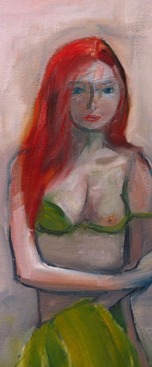 FEMALE FIGURE UNDRESSING GREEN TOP. by Tim Taylor