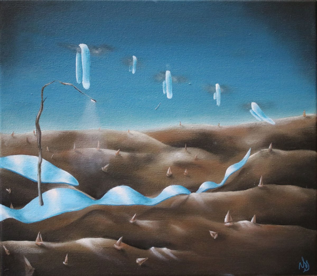 Surrealistic Landscape Oil Painting By Vanessa T Stefanova, 12 X 11", Night Walk, Original Artwork