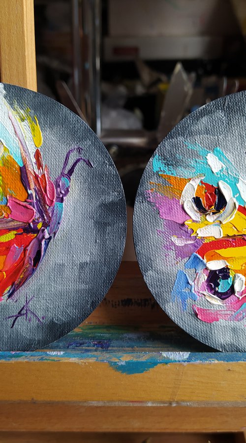 World for two - diptych, diptych butterfly, insects, oil painting, butterfly, butterfly art, gift, art by Anastasia Kozorez