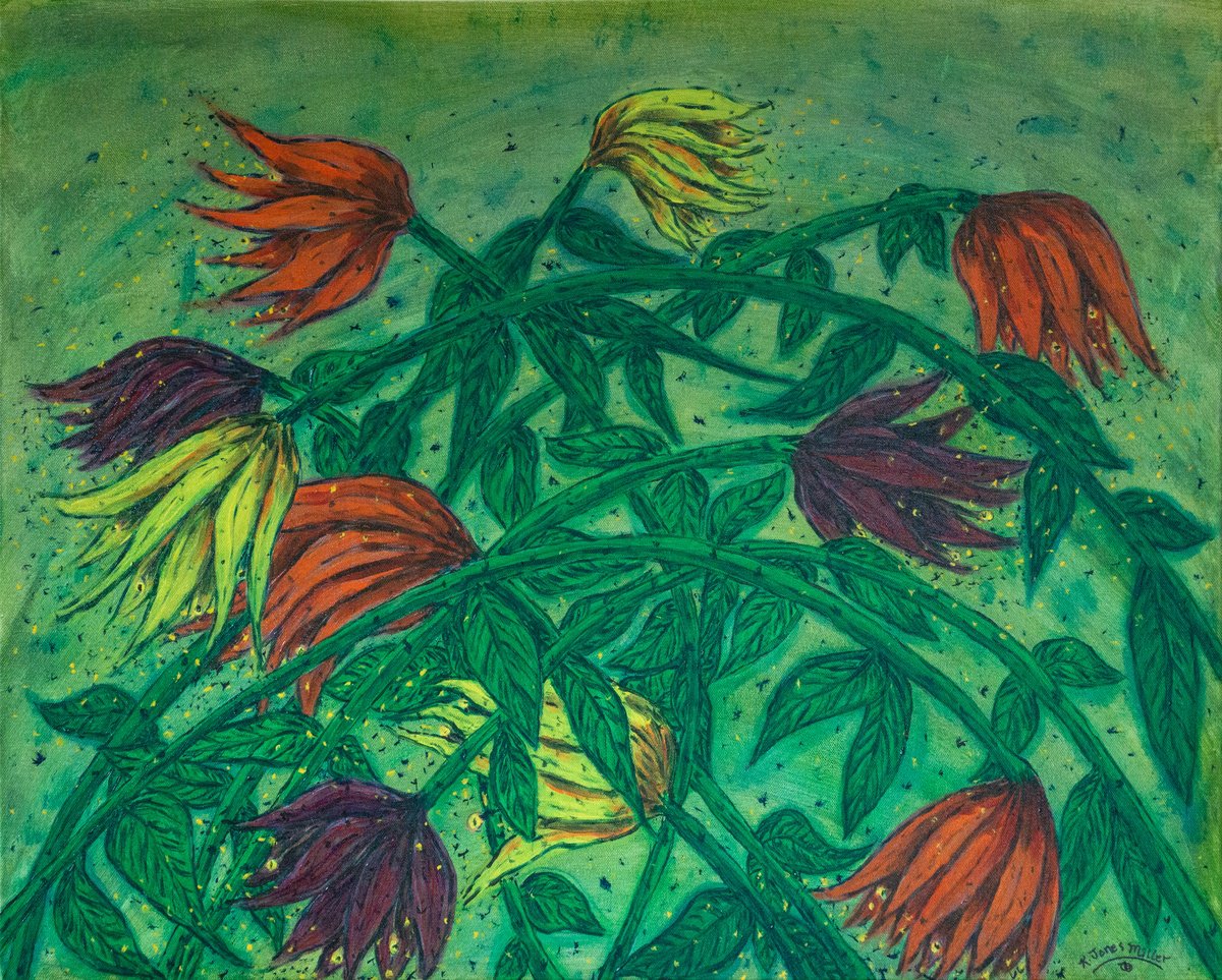 Impressionistic Botanical Oil Painting By Kim Jones Miller, 30 X 24", Dance Of The Flowers, Original Artwork