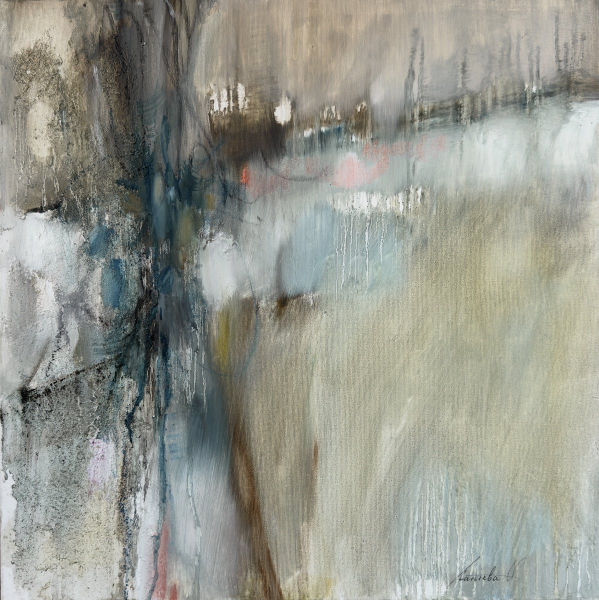 Abstract Oil Painting By Olha Laptieva, 20 X 20", Silence Between The Lines, Original Artwork