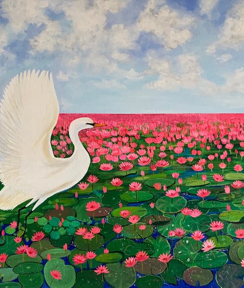 Water lilies lake! Large painting! by Amita Dand