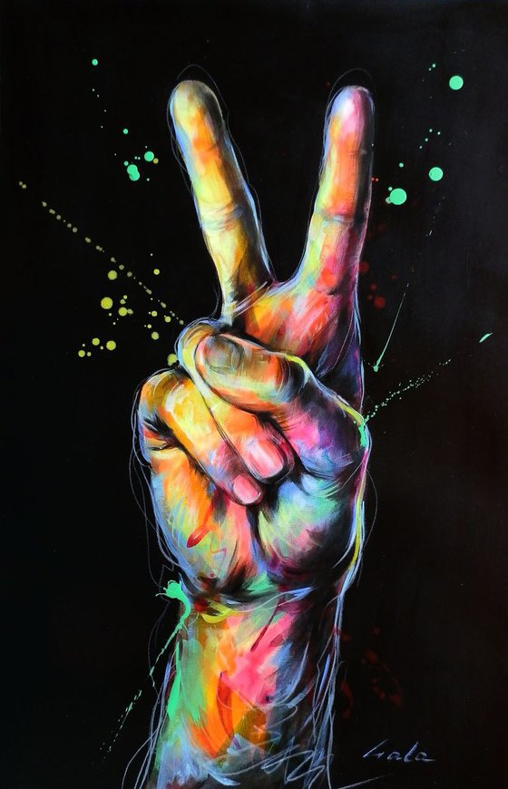 "Peace"  hand modern pop art abstract painting