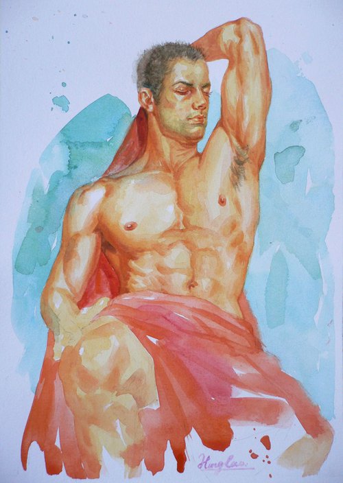 watercolour painting  male nude #16-4-25-08 by Hongtao Huang