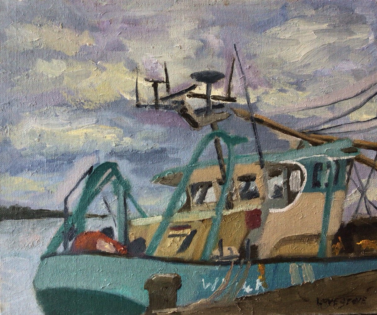 Impressionistic Landscape Oil Painting By Julian Lovegrove Art, 12 X 10", Fishing Vessel At Wexford Quay, Original Artwork