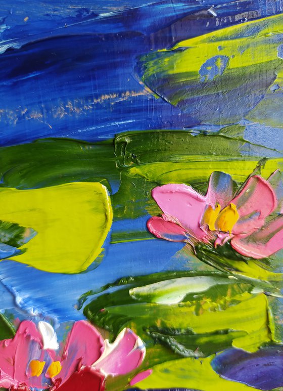 Lilies - lilies oil painting, lake, river, flowers in water, flowers on the river, water lilies, water lilies oil painting