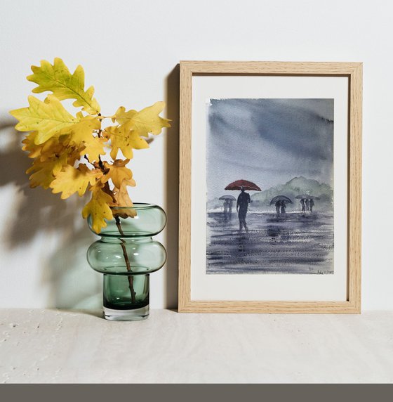 The Red Umbrella on a rainy day