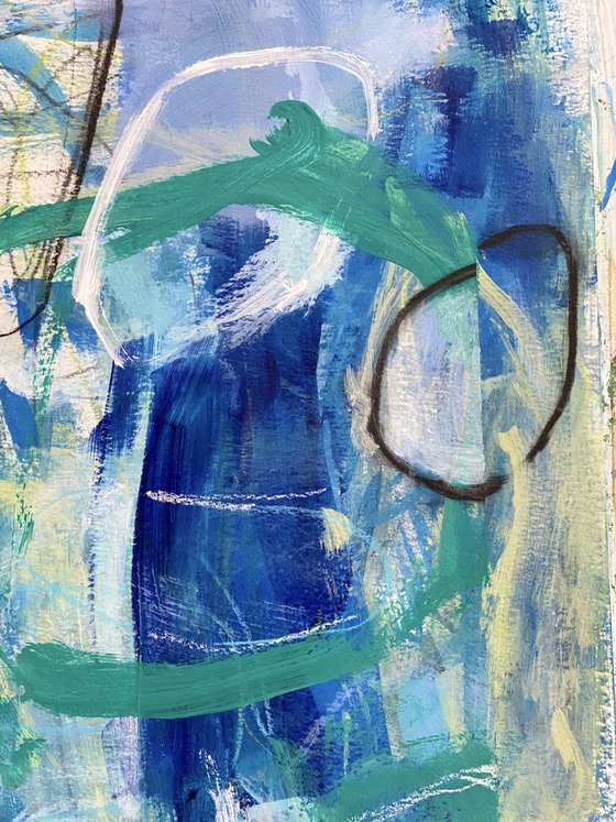 Down Below the Ocean - beachy bold blues and greens abstract painting