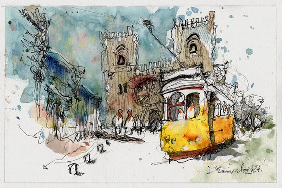Lisbon, ink and watercolor.