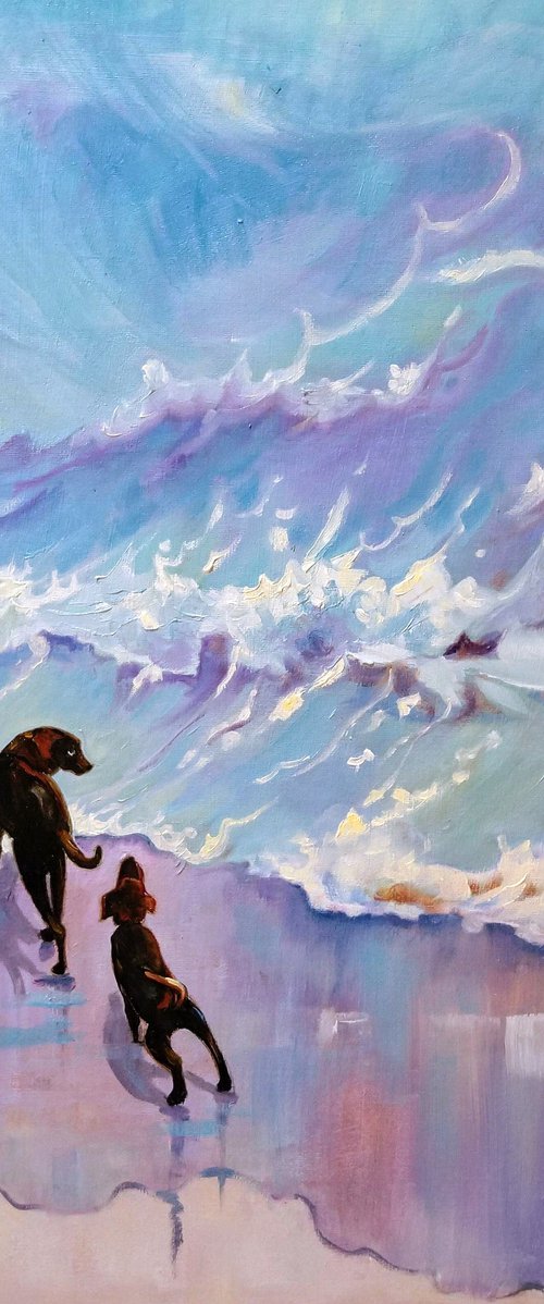 Two Black Labradors by Mary Kemp