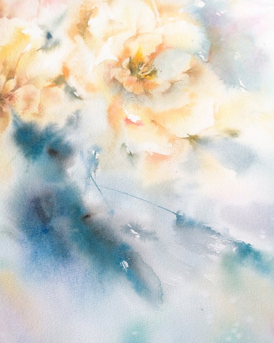 Yellow blue abstract flowers