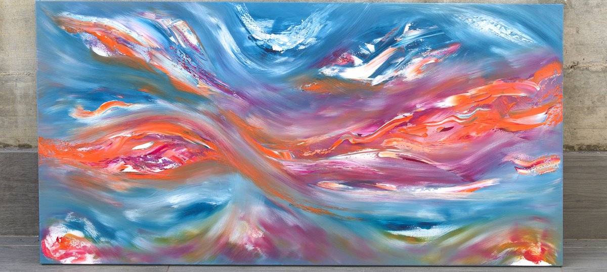 Expressive Landscape Oil Painting By Davide De Palma, 47 X 24, Eternal Battle Ii, Original Artwork