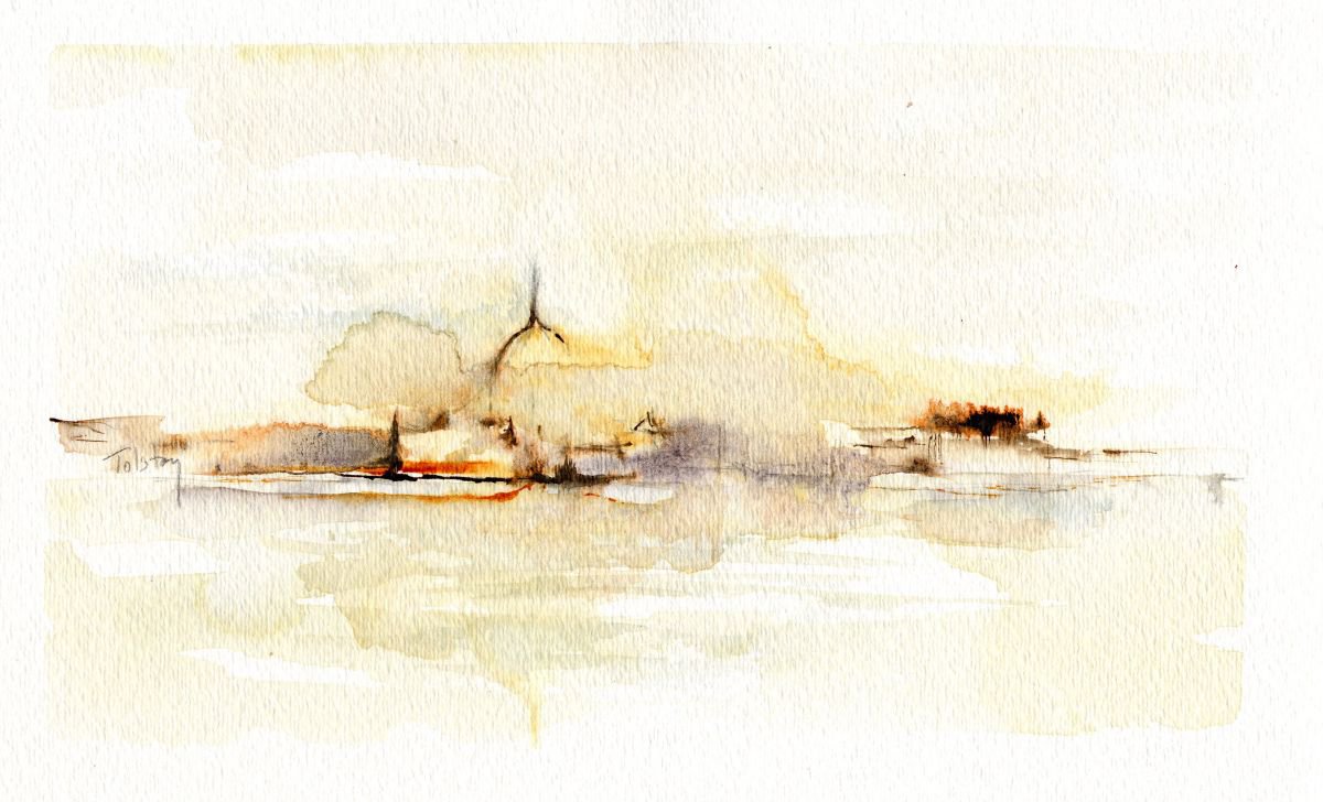 Impressionistic Landscape Watercolour By Alex Tolstoy, 10 X 6, The Dome, Original Artwork