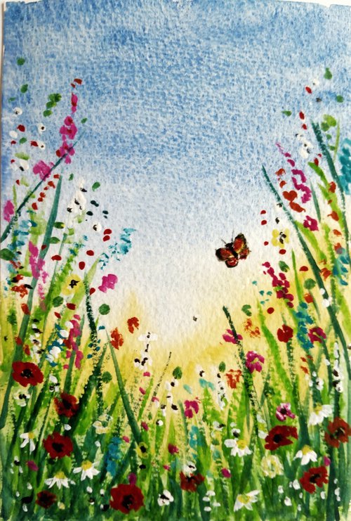 Meadow Flowers and a Butterfly by MARJANSART