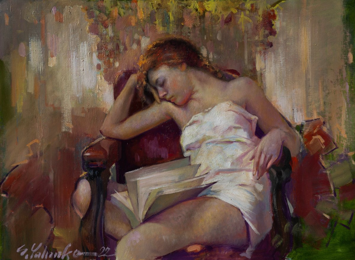 Impressionistic Portrait Oil Painting By Sergei Yatsenko, 27 X 20", Sleeping Girl, Original Artwork