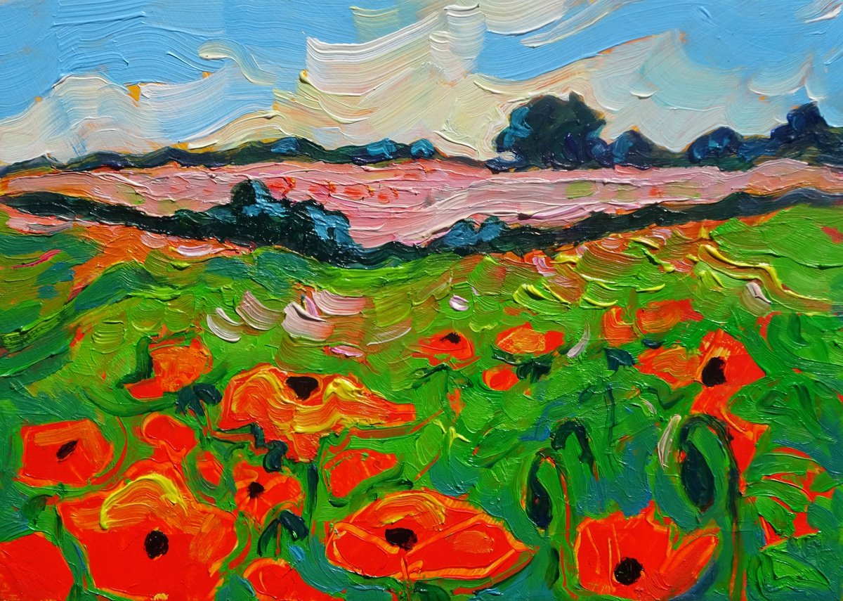 Poppies in a Red Field by Mary Kemp