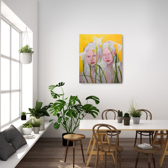 Flower nymphs, Albino twins women portrait