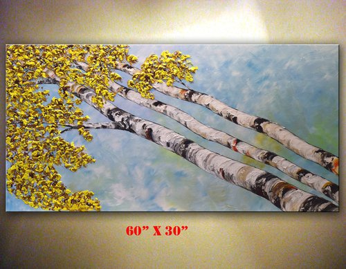 Birches - Large Birch Tree Painting 60" x 30" by Nataliya Stupak