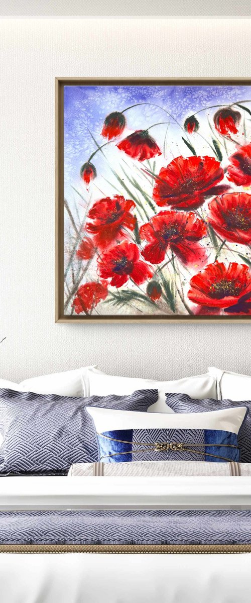 Big Size Red Wild Poppies by Yuliia Sharapova