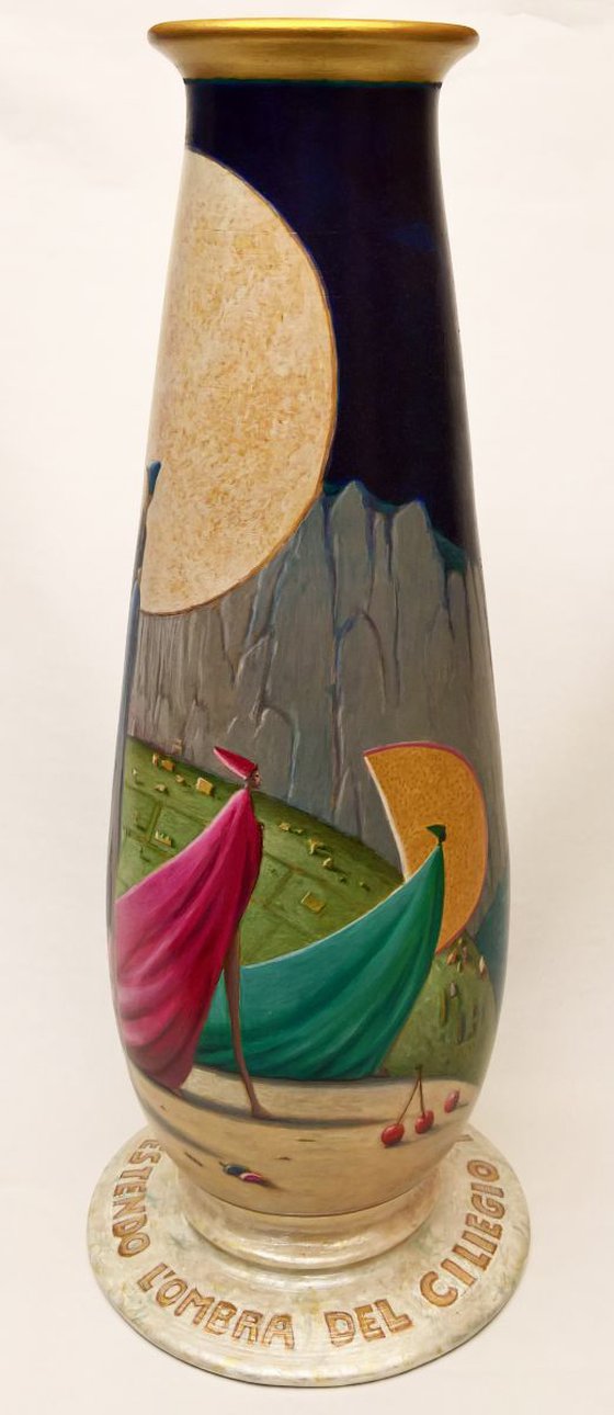 WEARING THE SHADE OF THE CHERRY IN BLOOM - ( Painted vase )