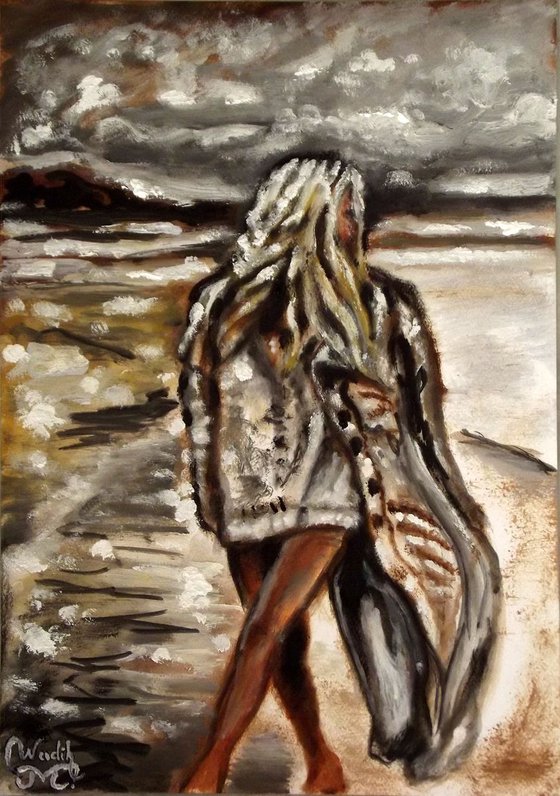 STYLISH WALK - SEASIDE GIRL - Oil painting (30x42cm)