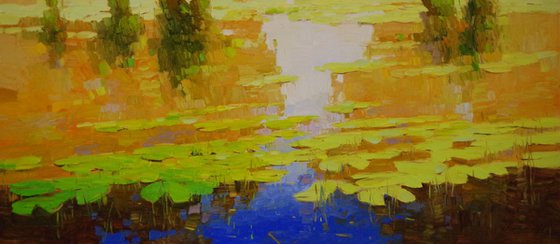 Water lilies - Autumn Palette Original oil Painting Handmade artwork One of a Kind Large Size