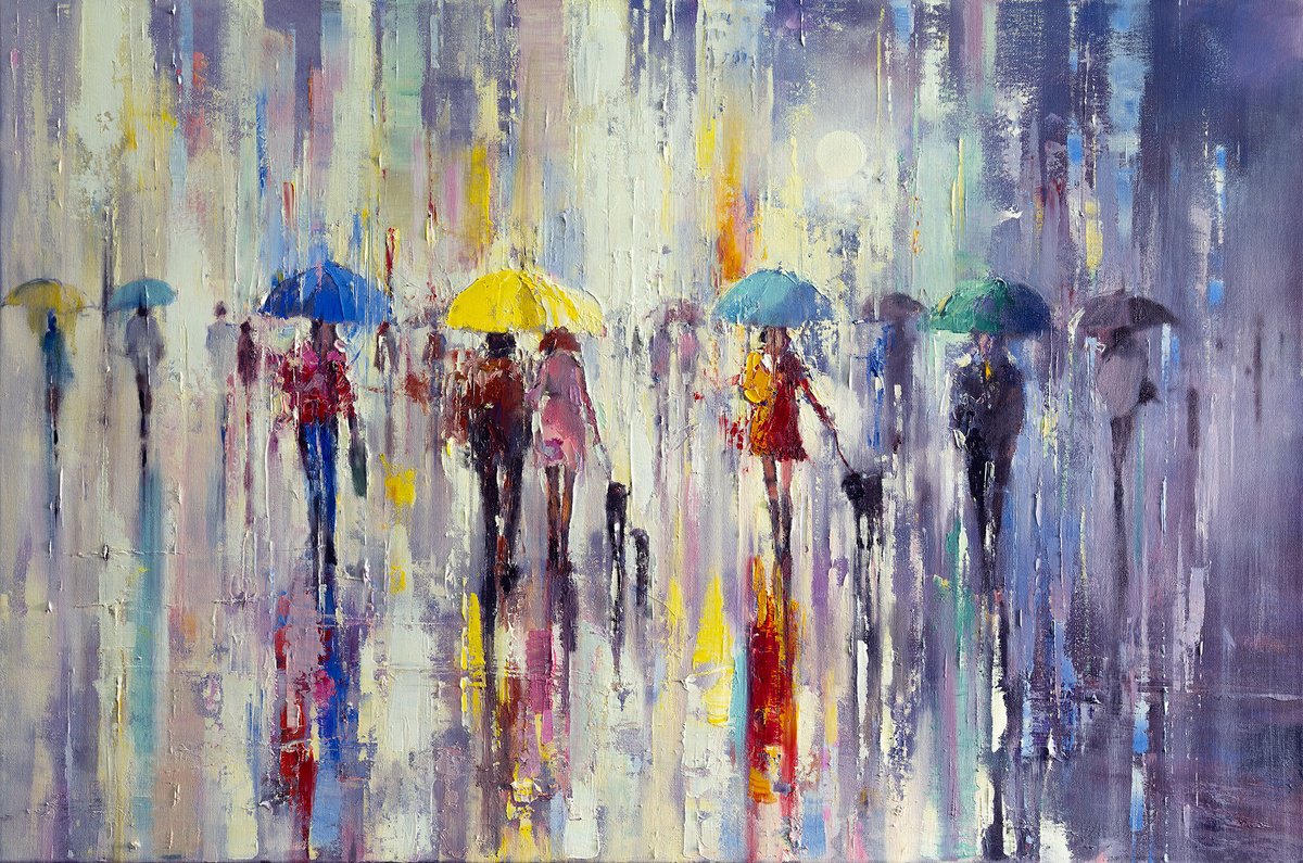Impressionistic Cityscapes Oil Painting By Ewa Czarniecka, 36 X 24, Vibrant City, Original Artwork