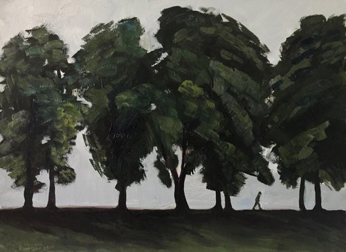 'Summer trees, distant mist, Inverleith Park, Edinburgh' by Stephen Howard Harrison