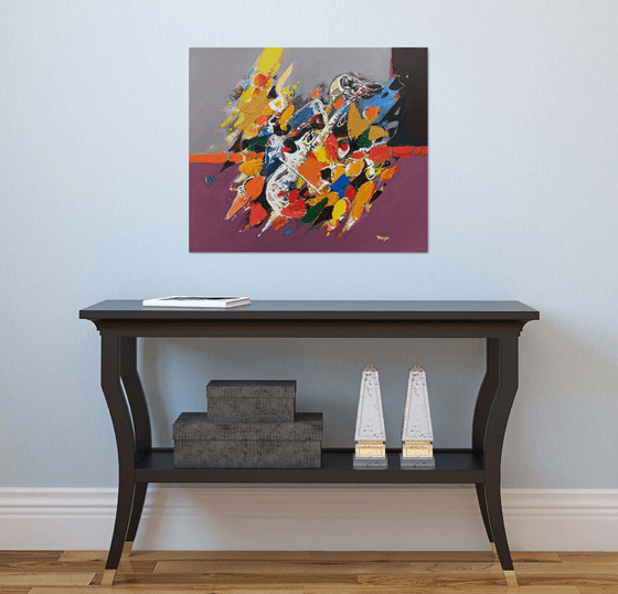 Abstract Cellist (70x60cm, oil painting, modern art, ready to hang, music painting)