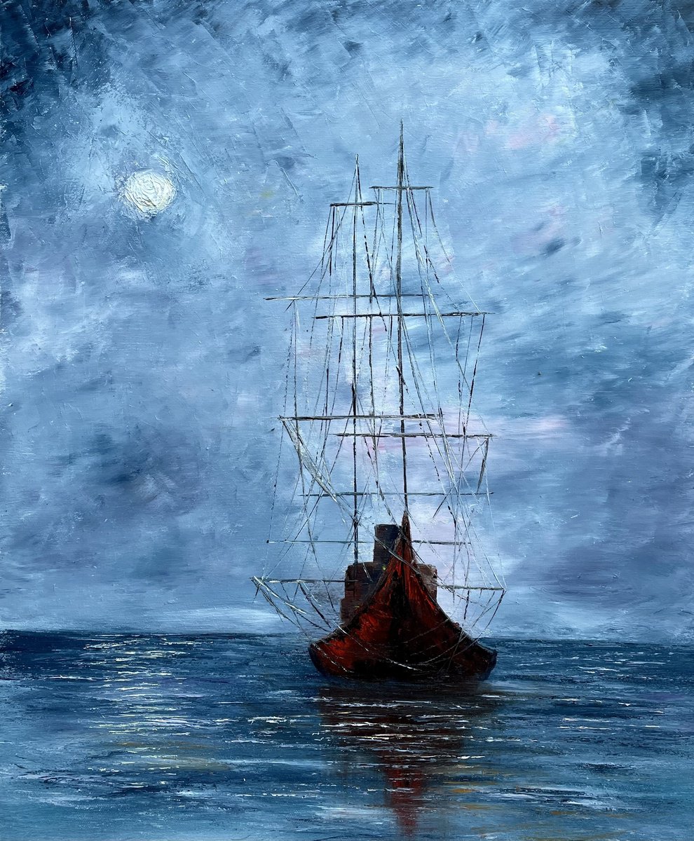 Impressionistic Landscape Oil Painting By Tanja Frost, 20 X 24", Harbor Serenity, Original Artwork