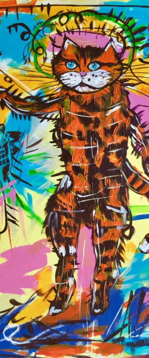 Fishing Basquiat cat by Olga Koval