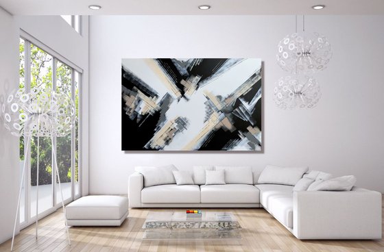 Trust & Believe - XL Large abstract art – Black & White Art - Expressions of energy and light. READY TO HANG!