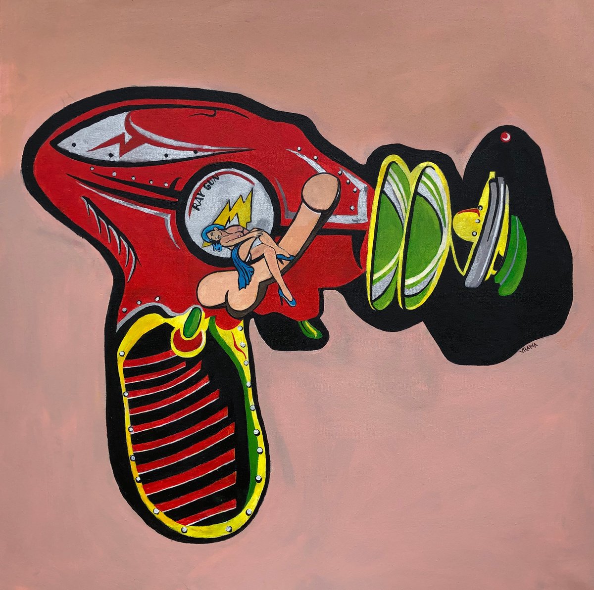 Photorealistic Still Life Oil Painting By Ken Vrana, 36 X 36", Fun Gun - Ray