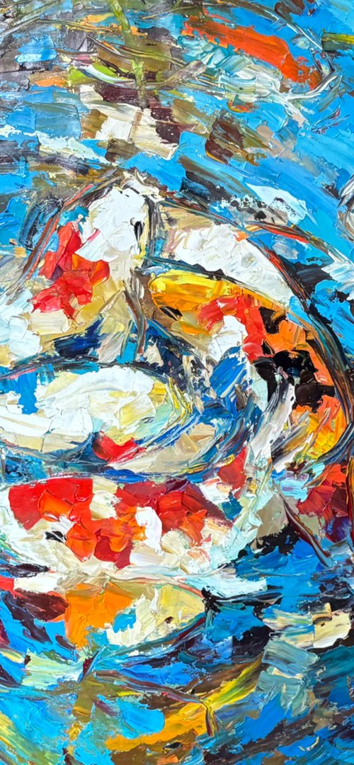 Koi in blue water by Mariia Hyhar