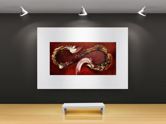 Red Love - abstract acrylic painting, canvas wall art, deep- textured, red white gold, modern art