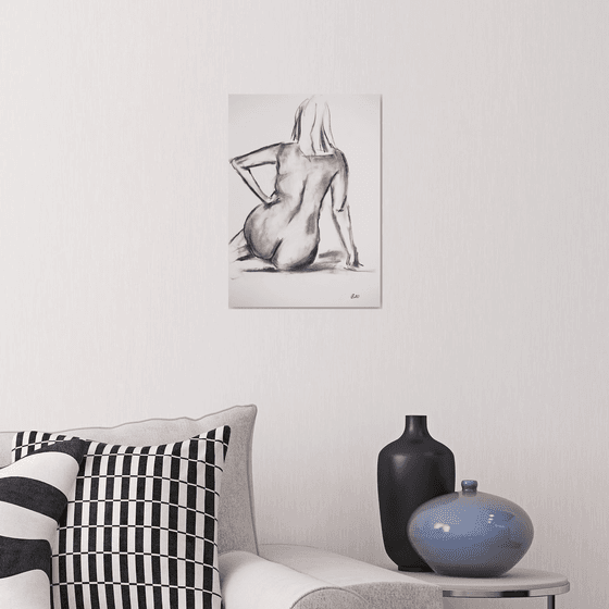 Nude in charcoal. 33. Black and white minimalistic female girl beauty body positive