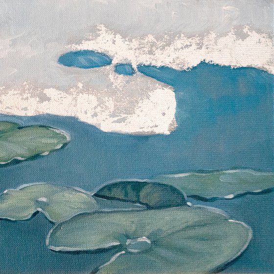 WATER LILIES, NO. 2 | ORIGINAL OIL SILVER LEAF PAINTING CANVAS