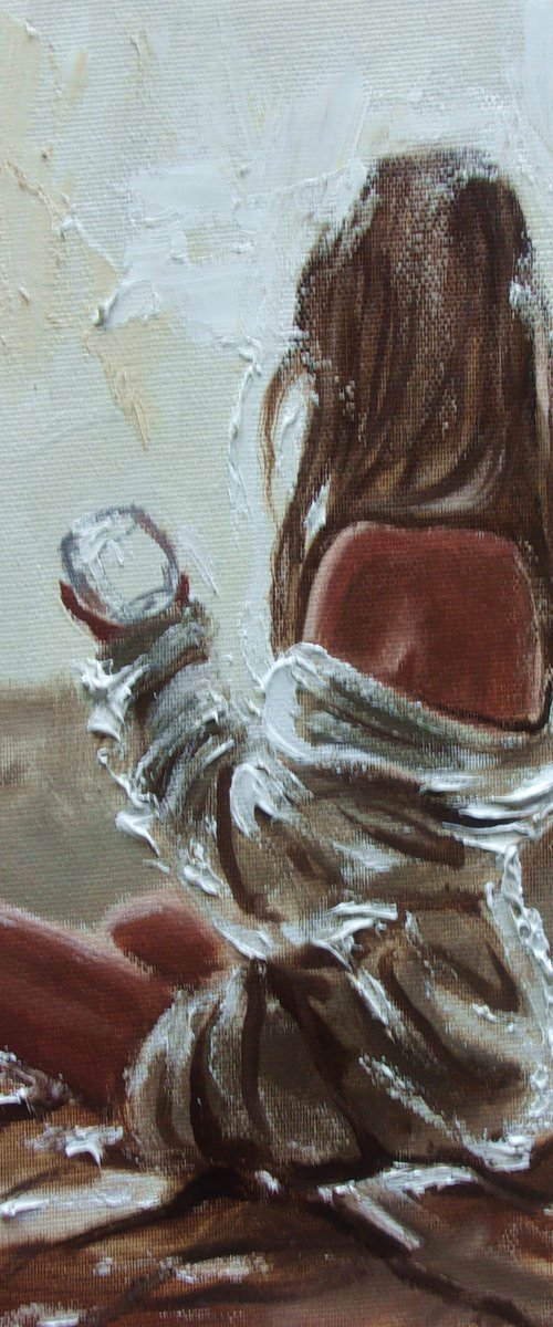 " EMPTY GLASS "   liGHt  ORIGINAL OIL PAINTING, GIFT, PALETTE KNIFE by Monika Luniak